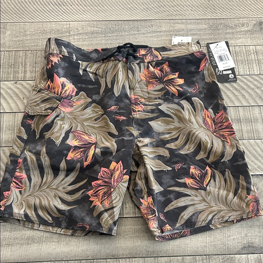 Volcom Kids Swim Trunks - Black and Brown Floral